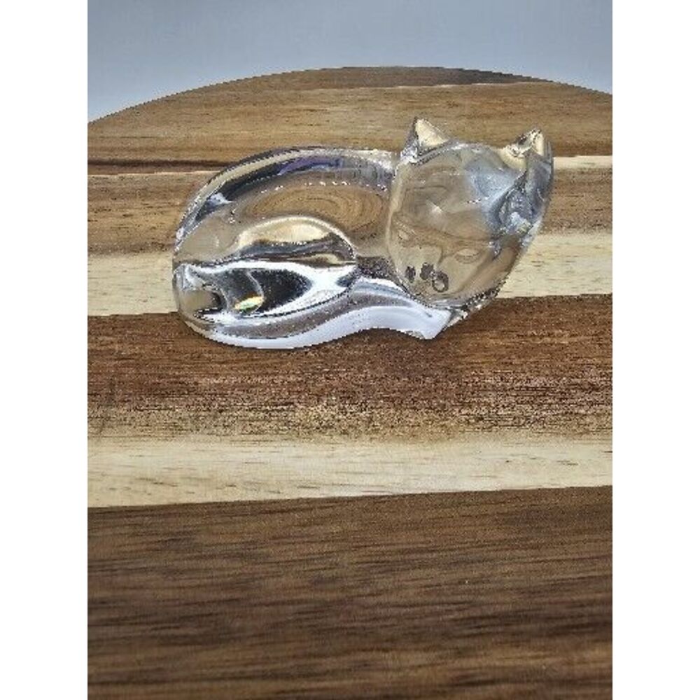 Val St. Lambert France Crystal Cat Figurine Signed By De‎ Sousa Sleeping Kitty